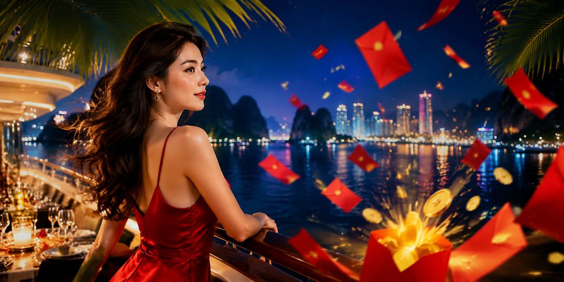 Phong bì đỏ tiền thưởng casino phong cảnh Hạ Long Bay Việt Nam