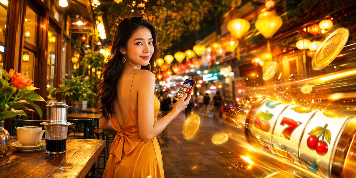 Người chơi thưởng thức slot game tại quán cà phê Hà Nội trên điện thoại Android