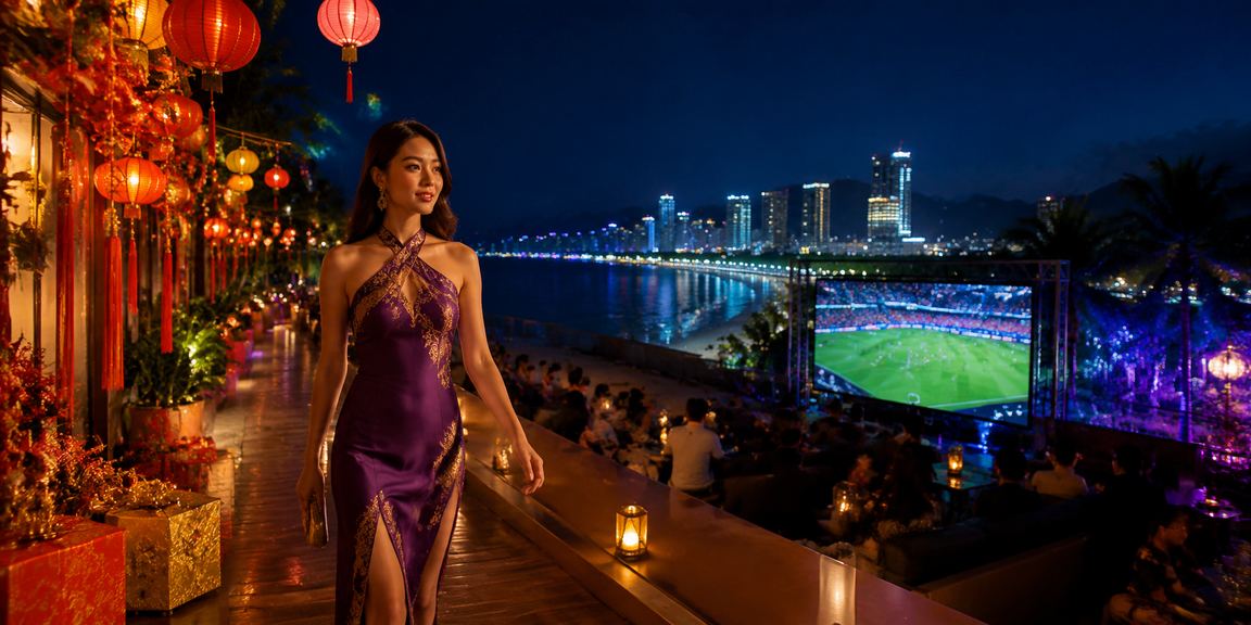 Người dùng Nha Trang xem kèo bóng đá tại chợ đêm trên điện thoại